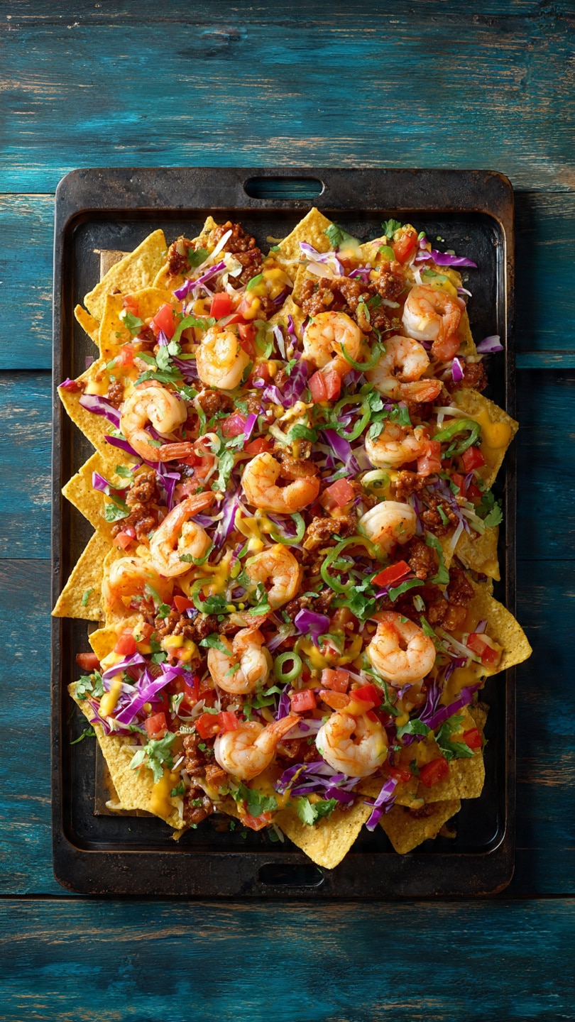 Loaded Shrimp and Beef Nachos