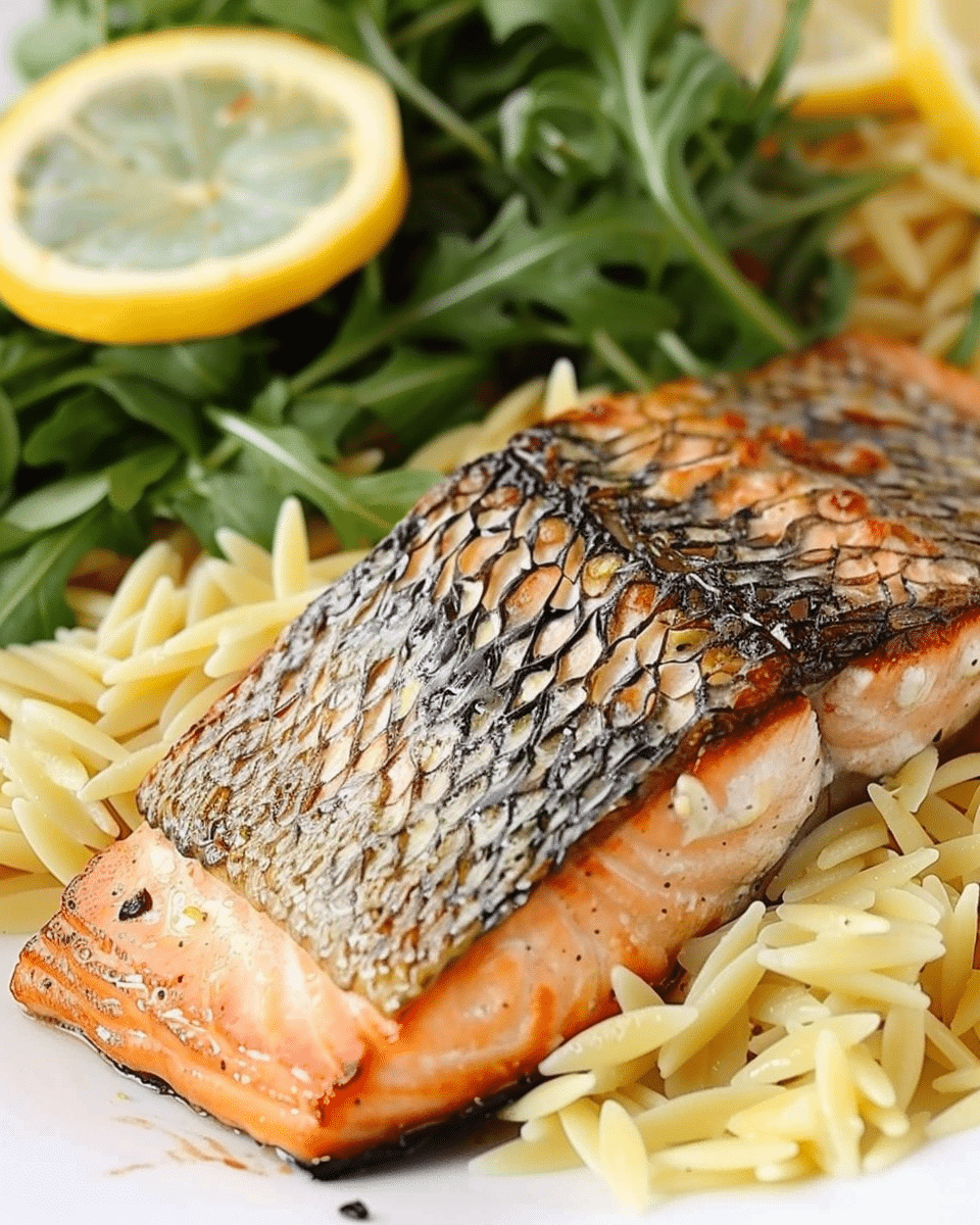 One Skillet Salmon with Lemon Orzo