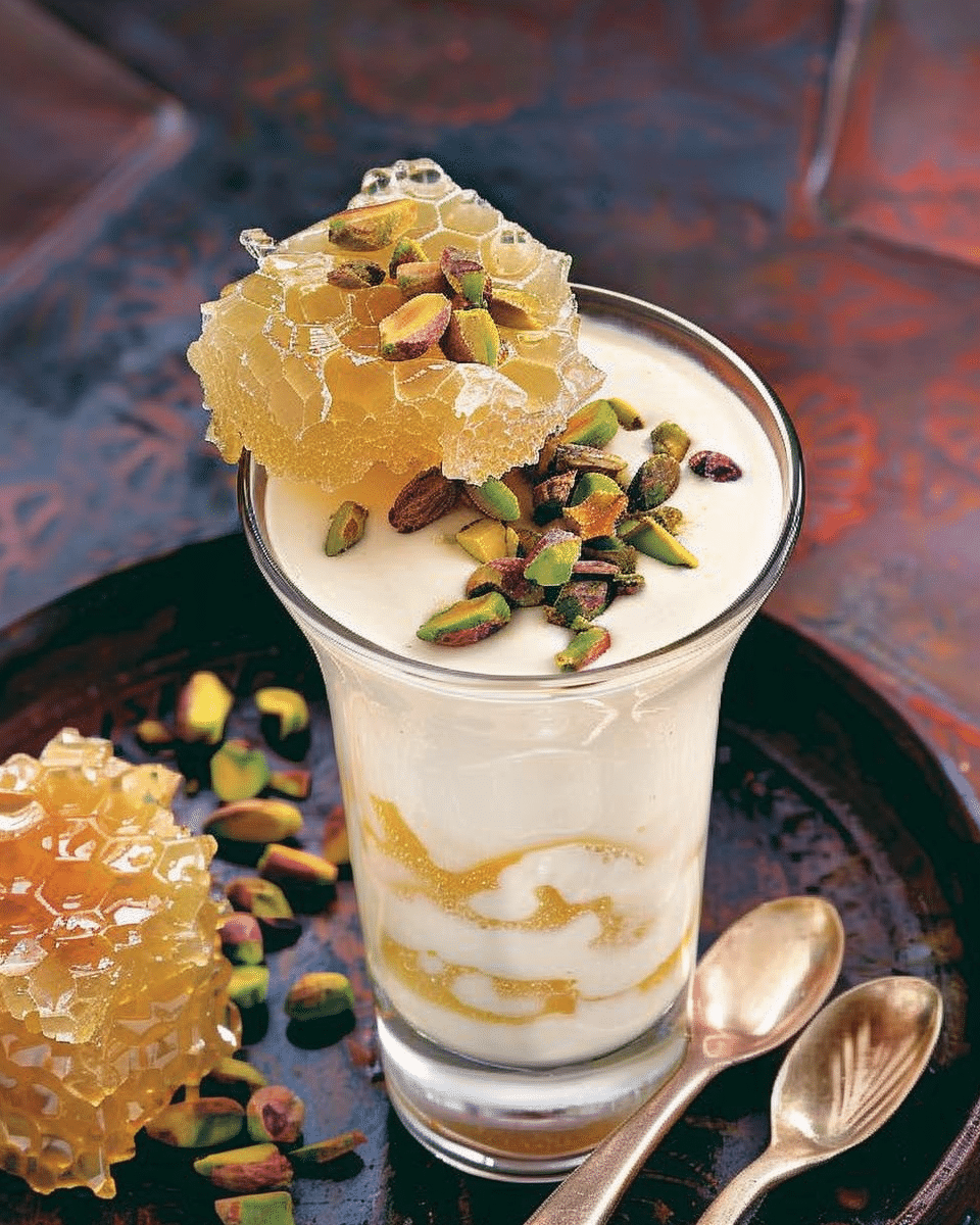 Orange Blossom and Milk Pudding with Pistachios and Honeycomb