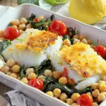 Oven Baked Fish with Chickpeas, Spinach and Tomatoes