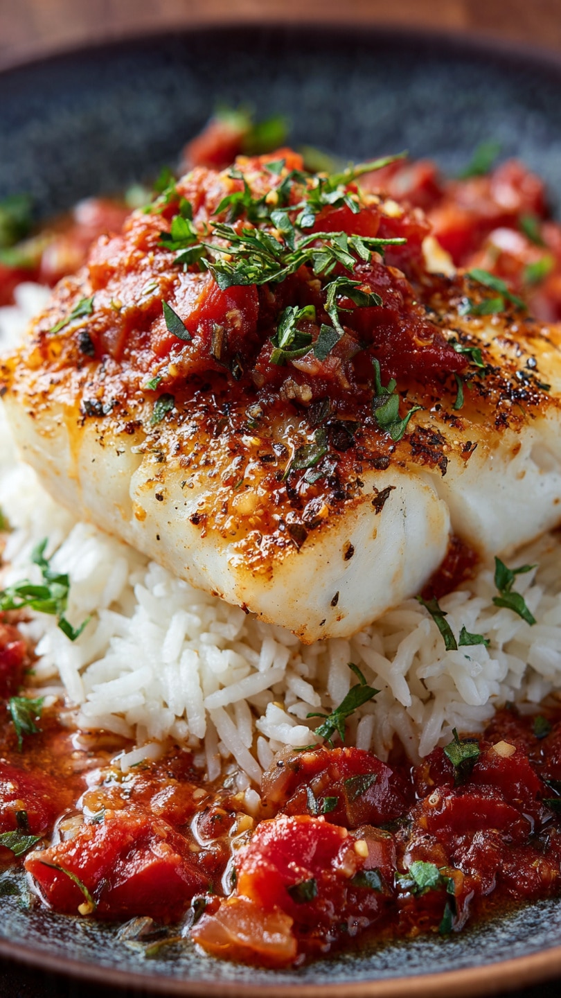 Pan-Seared Mediterranean Cod in Tomato Basil Sauce