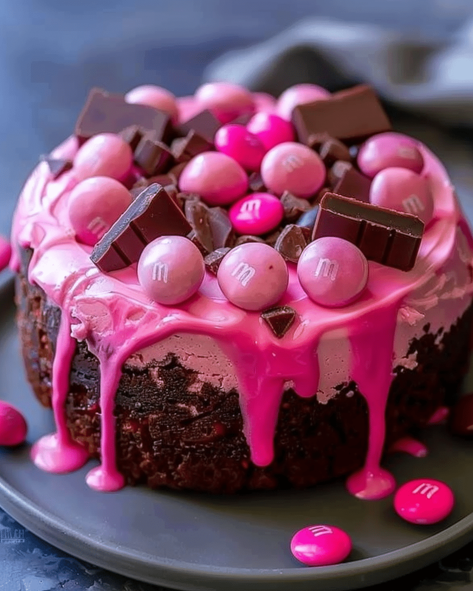 The Best Pink M&M Snickers Cheesecake