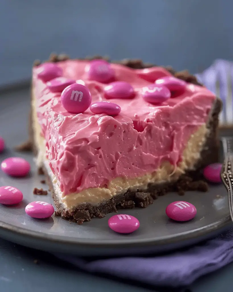 The Best Pink M&M Snickers Cheesecake