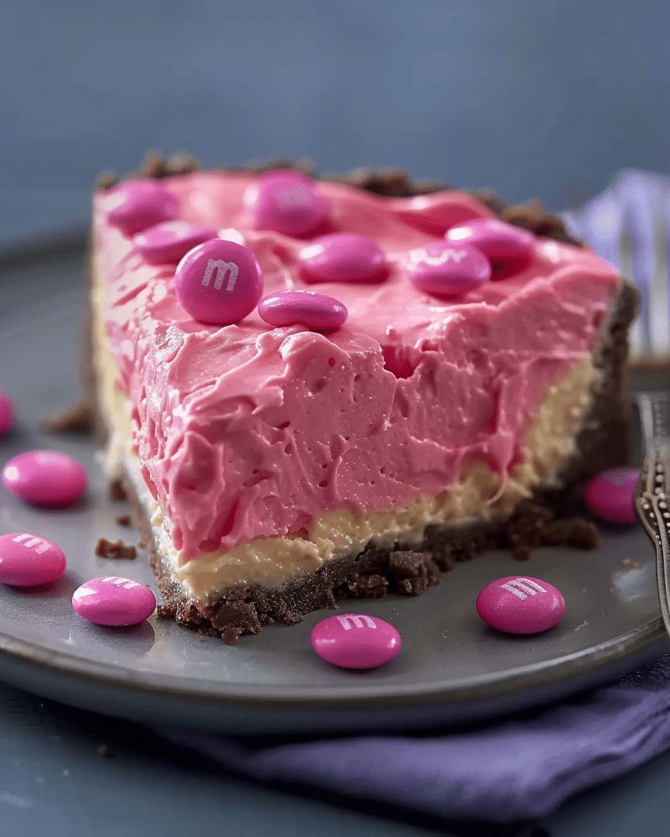 The Best Pink M&M Snickers Cheesecake