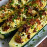 Spinach, Mushroom & Ricotta Stuffed Zucchini Boats