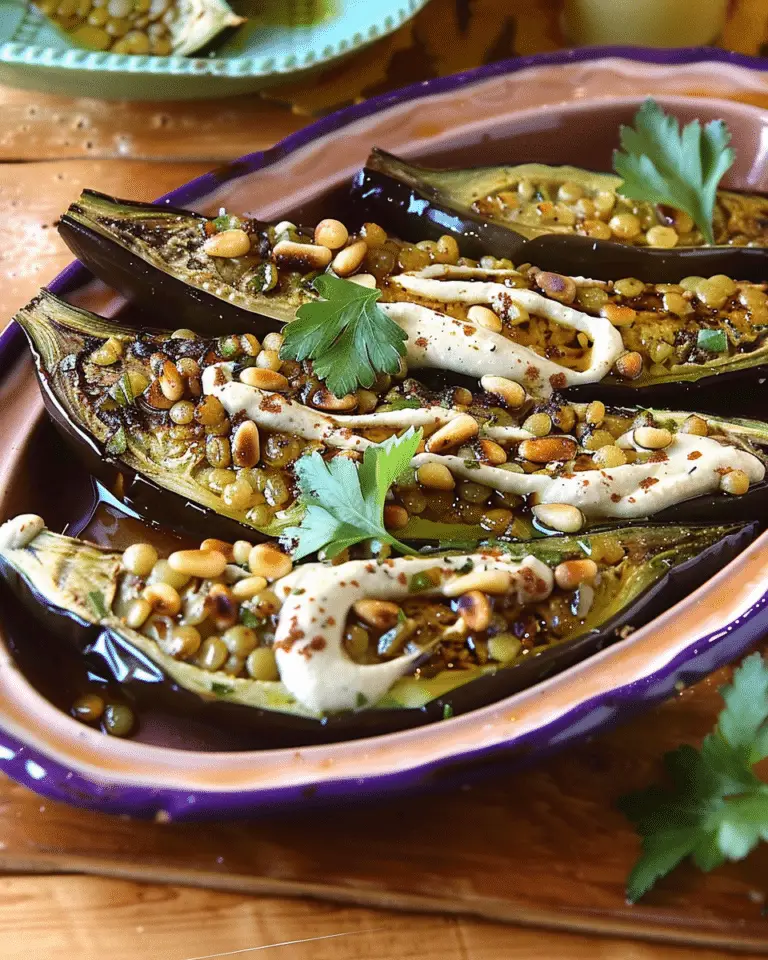 Roasted Eggplant With Tahini, Pine Nuts, and Lentils