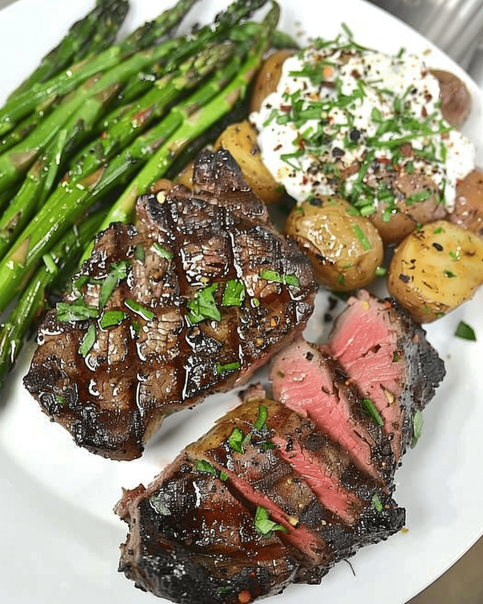 Smoked Ribeye with Loaded Potato and Asparagus