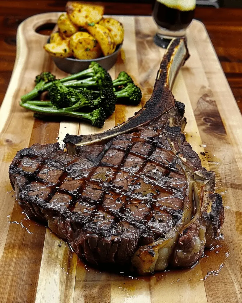 Smoked Tomahawk Steak Board with Spicy Loaded Baked Potatoes & Broccolini