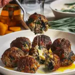 Spinach Garlic Mozzarella Stuffed Meatballs