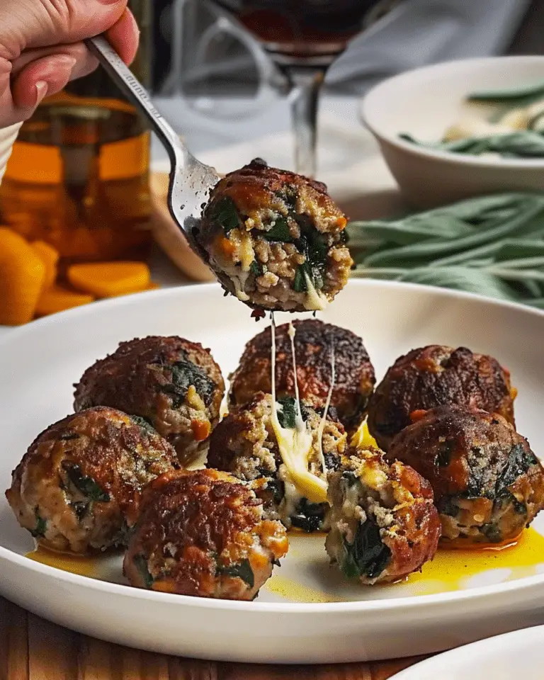 Spinach Garlic Mozzarella Stuffed Meatballs