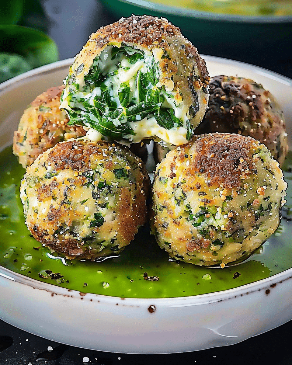 Spinach Garlic Mozzarella Stuffed Meatballs