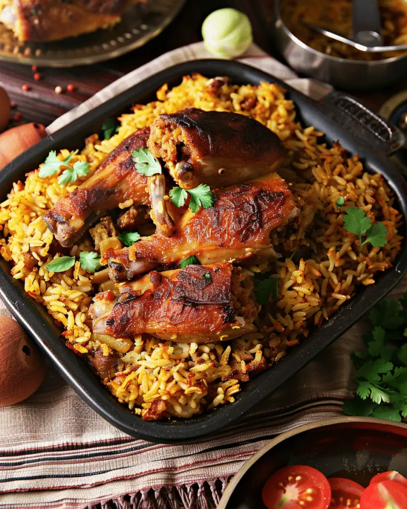 Tahchin (Crispy Saffron Rice Casserole Stuffed With Chicken)