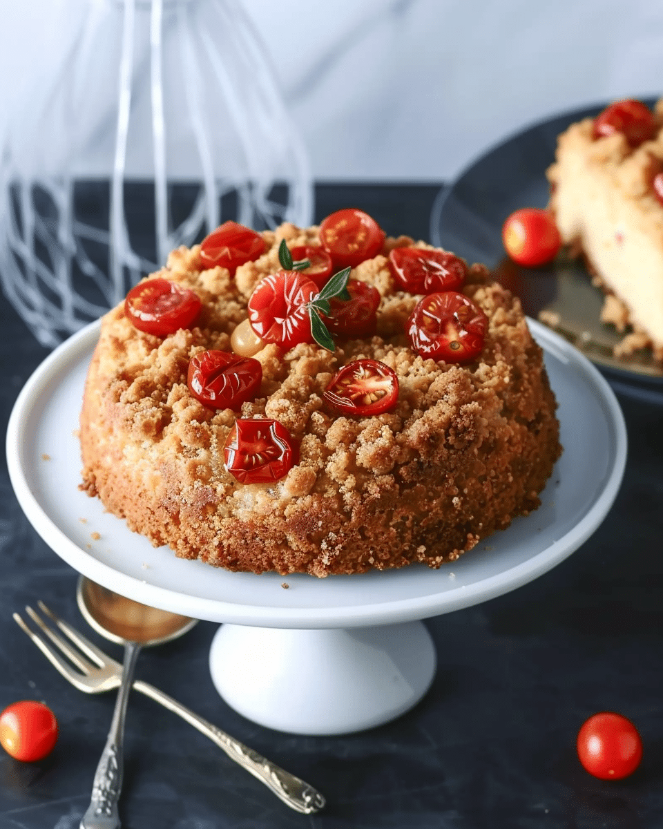 Vanilla Cornmeal Crumb Cake with Candied Cherry Tomatoes