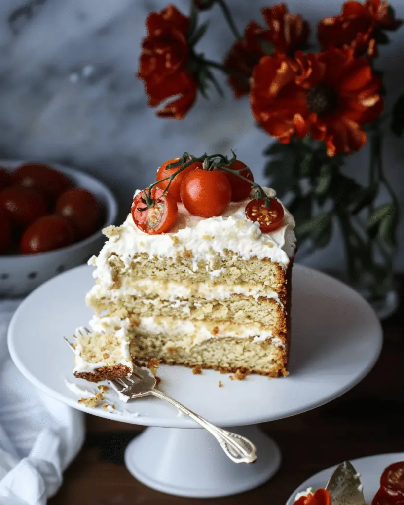 Vanilla Cornmeal Crumb Cake with Candied Cherry Tomatoes