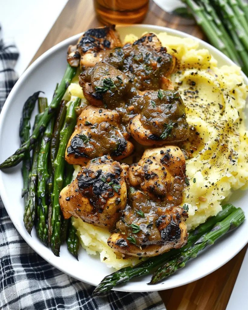 Marry Me Chicken Thighs with Mashed Potatoes and Asparagus
