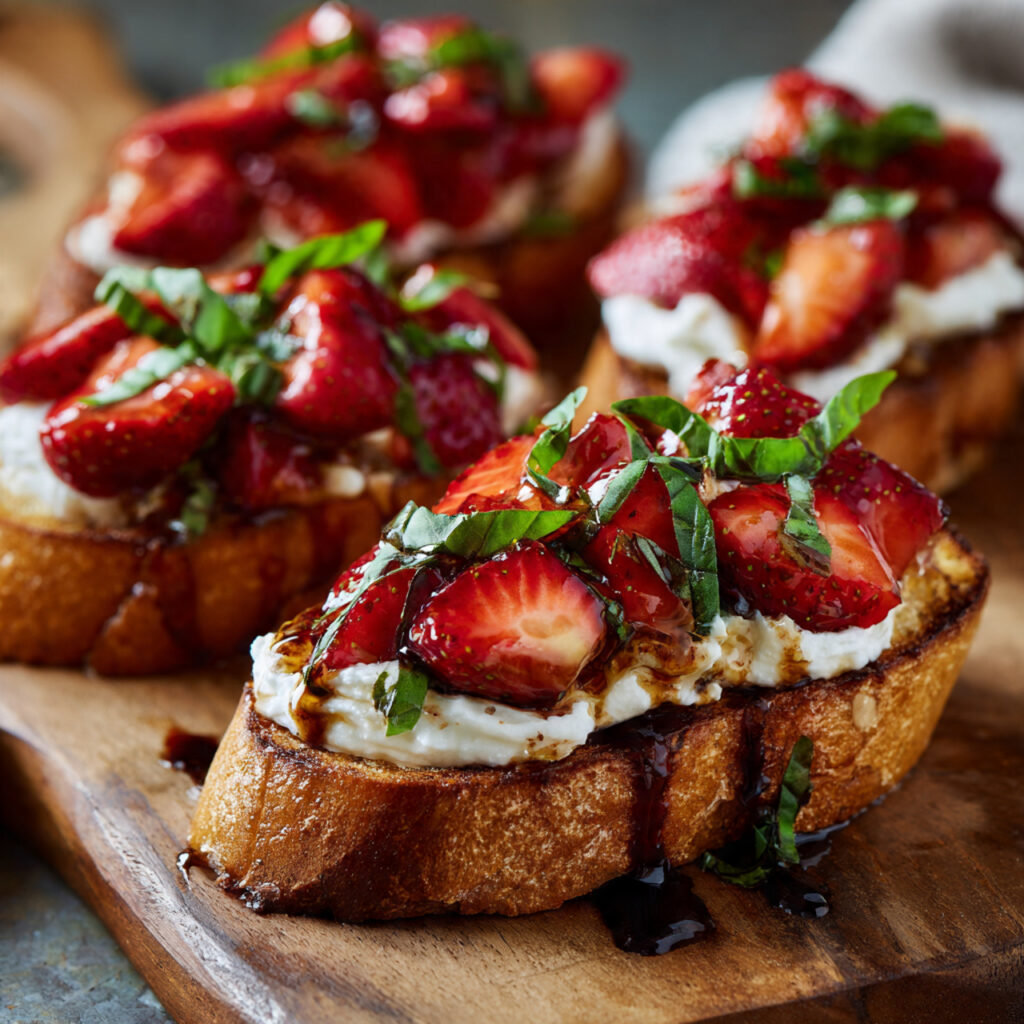 Balsamic Strawberry Bruschetta with Whipped Mascarpone & Basil