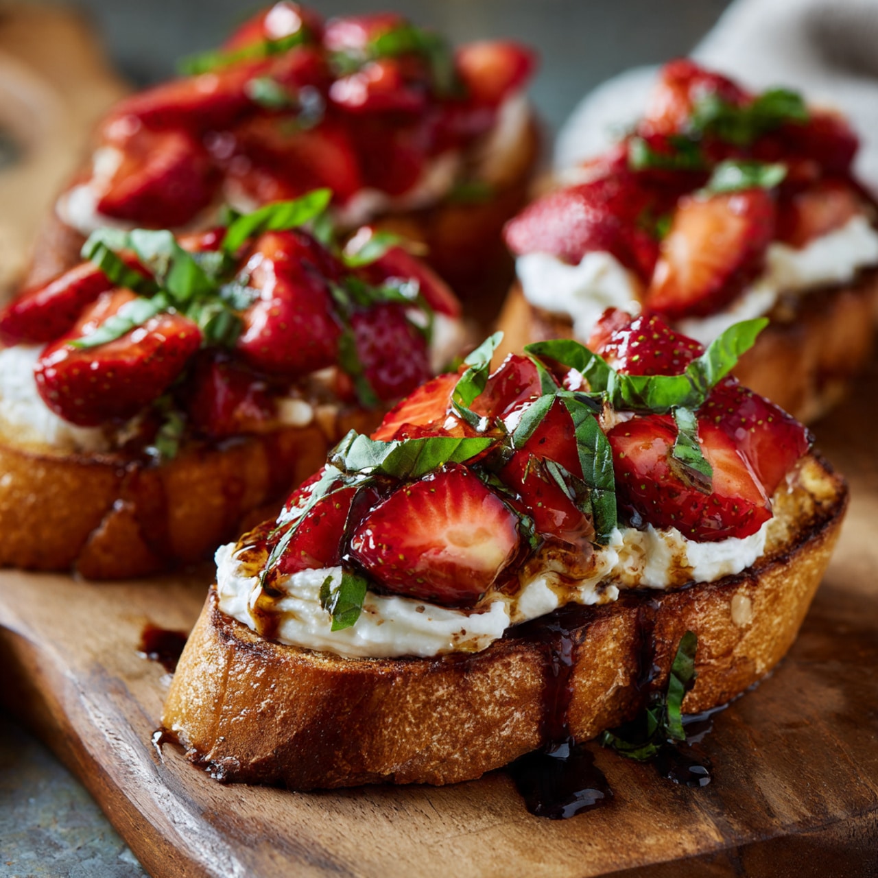 Balsamic Strawberry Bruschetta with Whipped Mascarpone & Basil