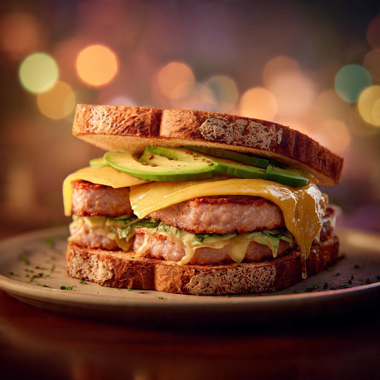 Breakfast Club Sandwich with Sausage and Avocado