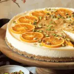 Burnt Honey and Yogurt Cheesecake with Vanilla, Orange, and Pistachios