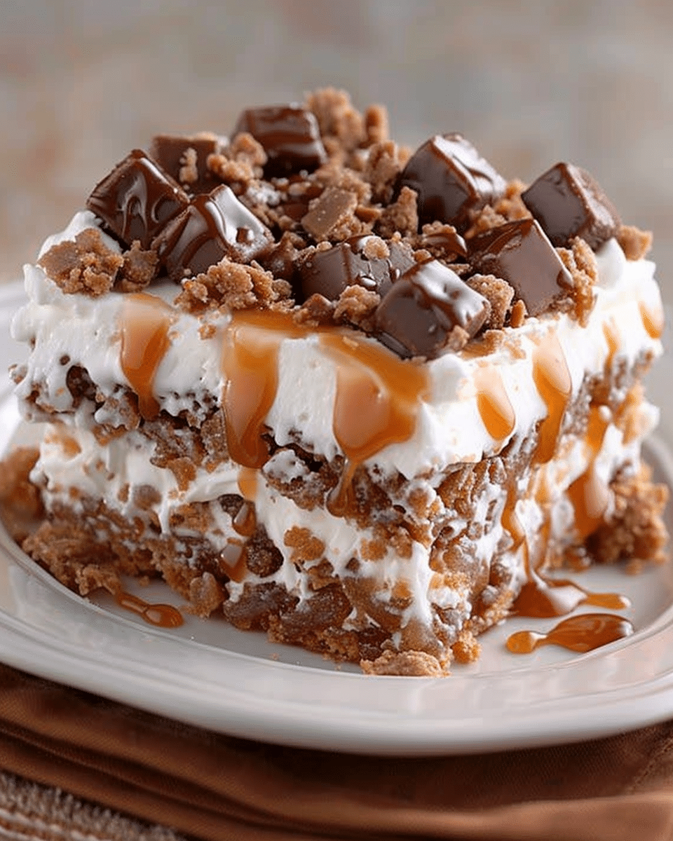 Caramel Heath Bar Poke Cake