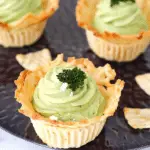 Cheddar Cups with Avocado Feta Mousse