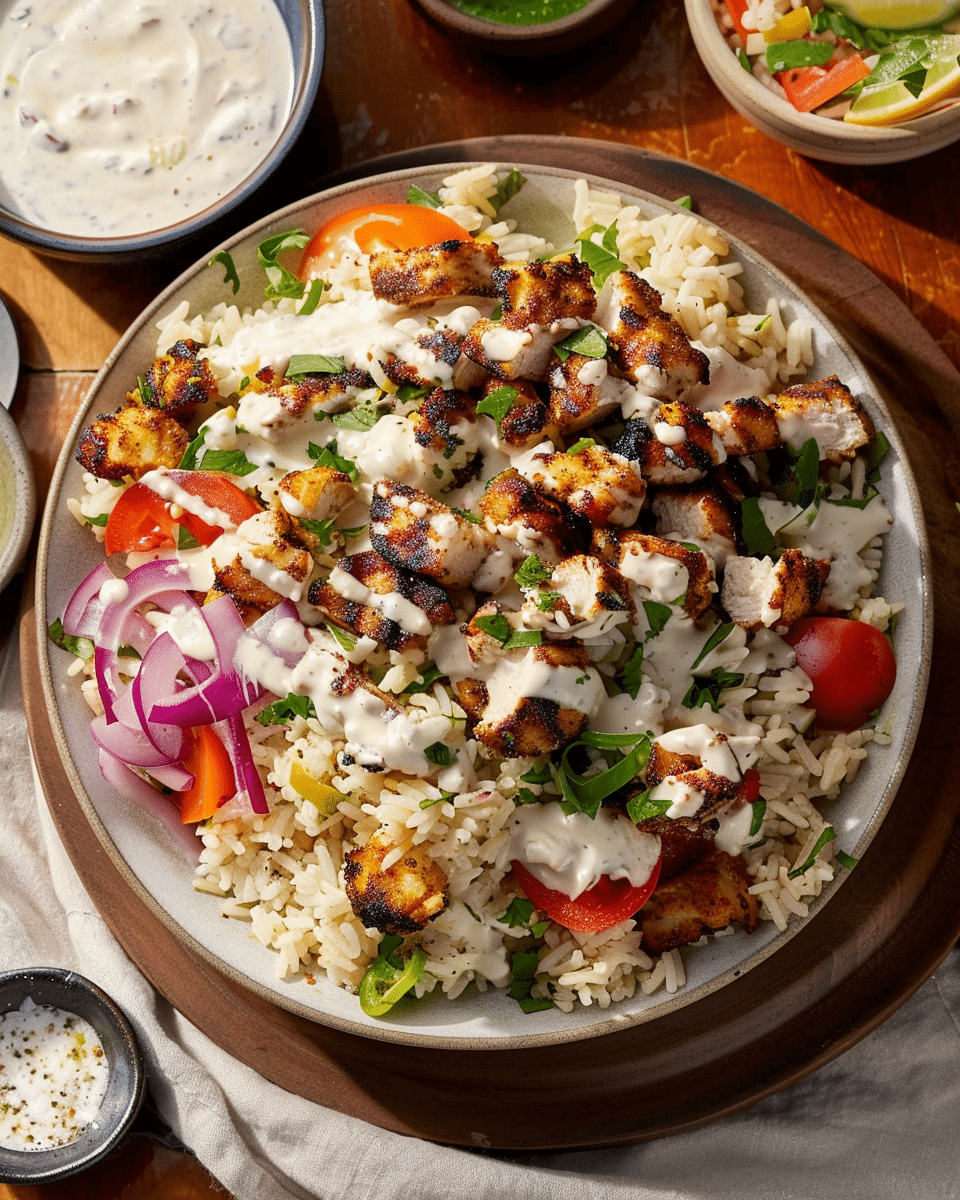 Chicken Shawarma Crispy Rice Salad with Lemon-Tahini Dressing