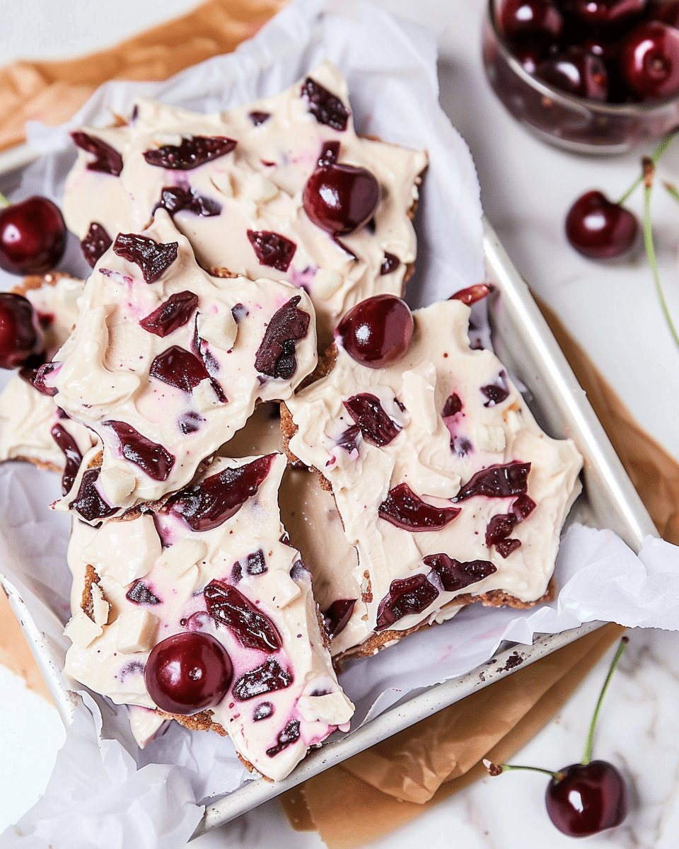 Creamy Cherry Float Frozen Yogurt Bark