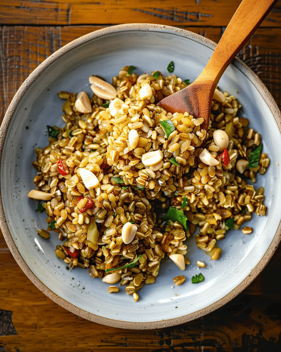 Freekeh Pilaf with Mango Halloumi and Balsamic Charred Peppers