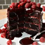 Jeremiah’s Two Tier Mirror Glaze Chocolate Cake (With Raspberry Coulis)