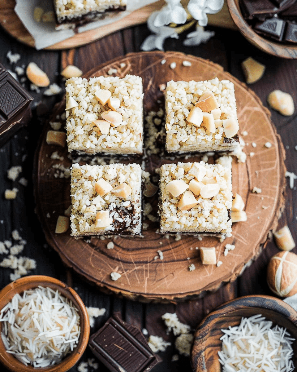 Maple Tahini Rice Crispy Treats with Dark Chocolate and Coconut