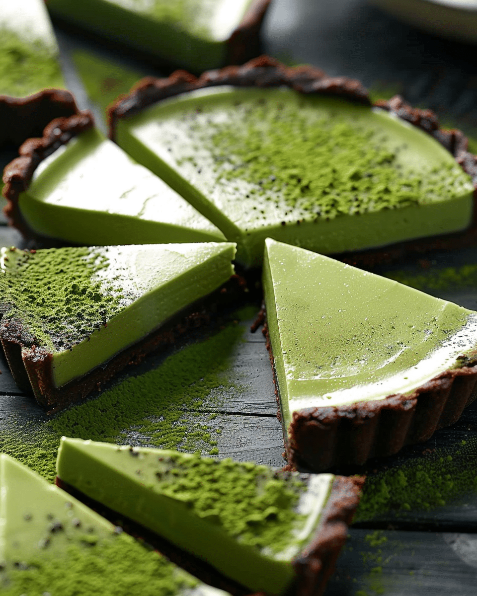 Matcha Coconut Custard Tart with Chocolate Crust