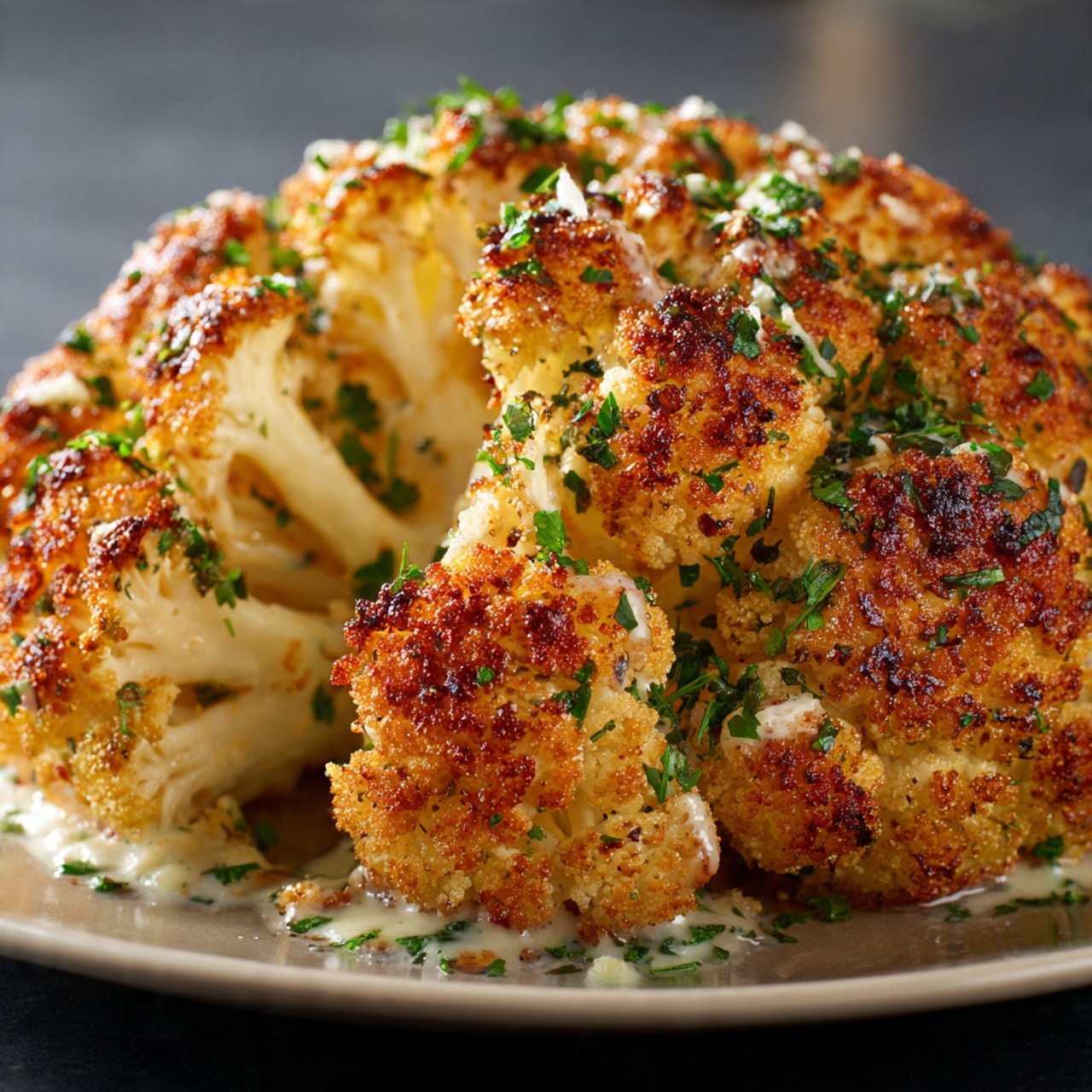 Ruth’s Chris–Style Roasted Cauliflower with Parmesan Cream