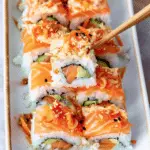 Salmon and Sushi Rice with Hot Sweet and Sour Asian Sauce