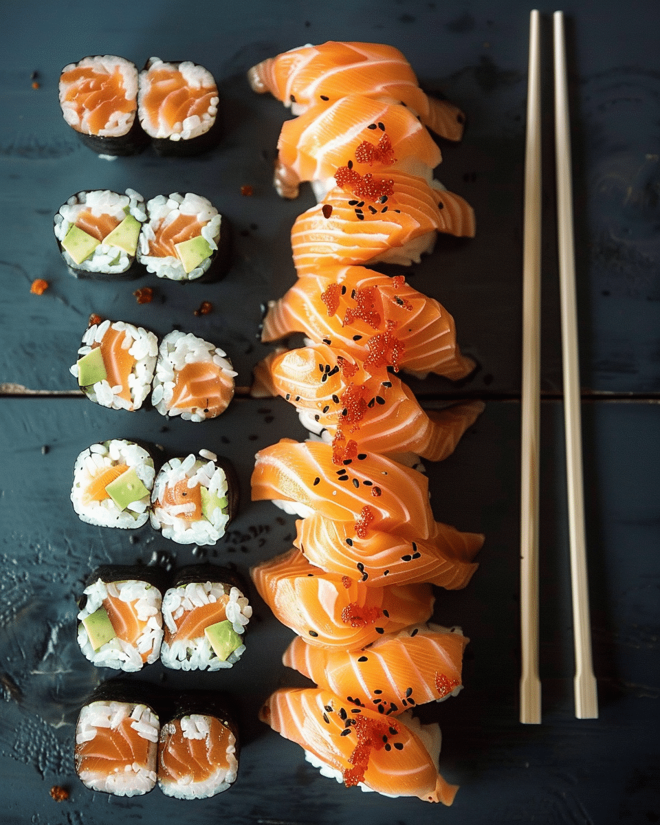 Salmon and Sushi Rice with Hot Sweet and Sour Asian Sauce