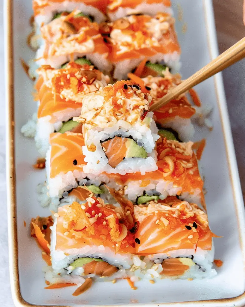 Salmon and Sushi Rice with Hot Sweet and Sour Asian Sauce