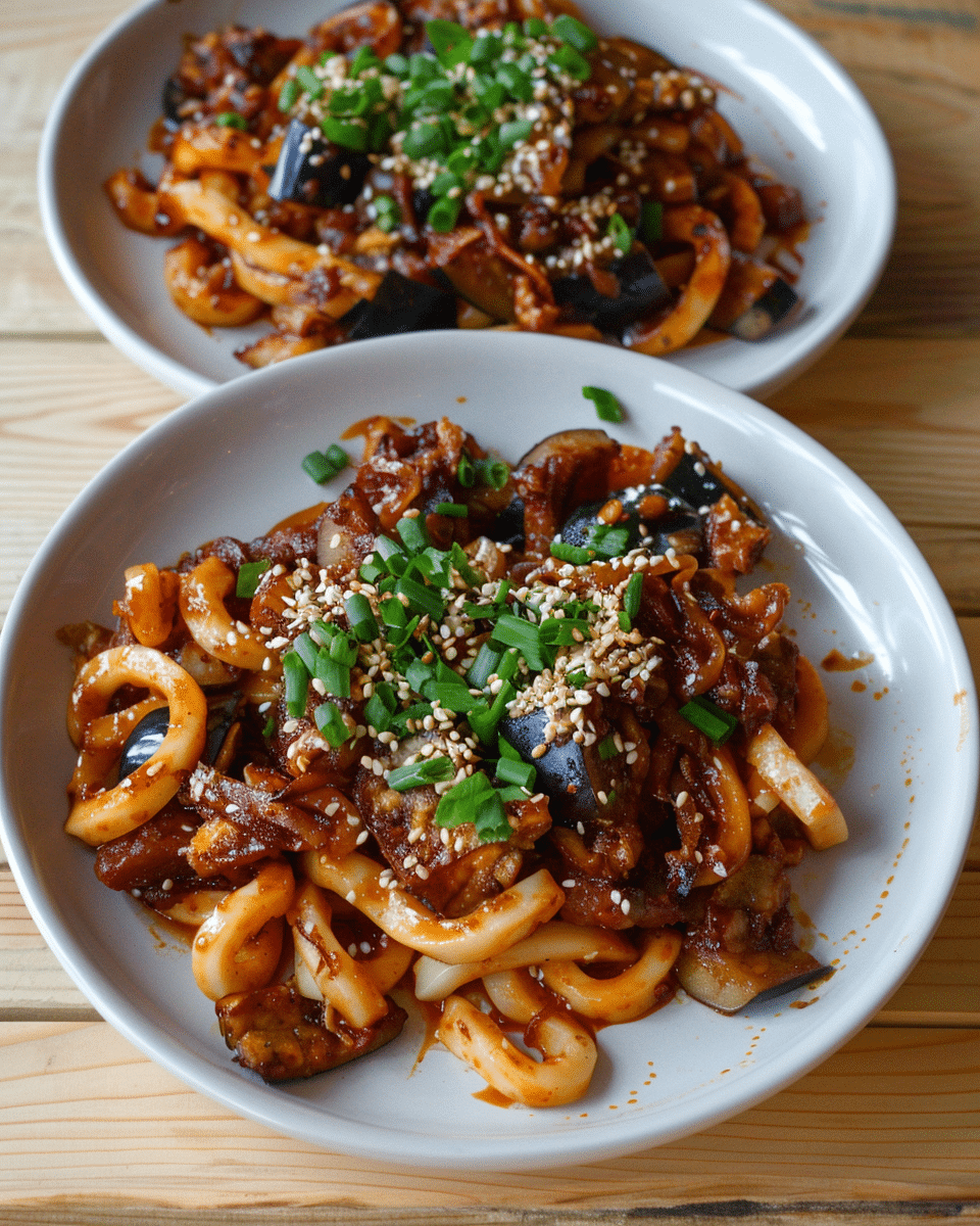 Udon Noodles with Miso Roasted Eggplant (Yaki Udon)