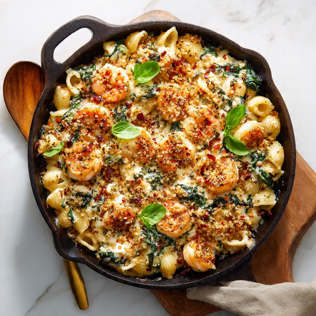 Baked Feta Pasta with Spinach and Shrimp