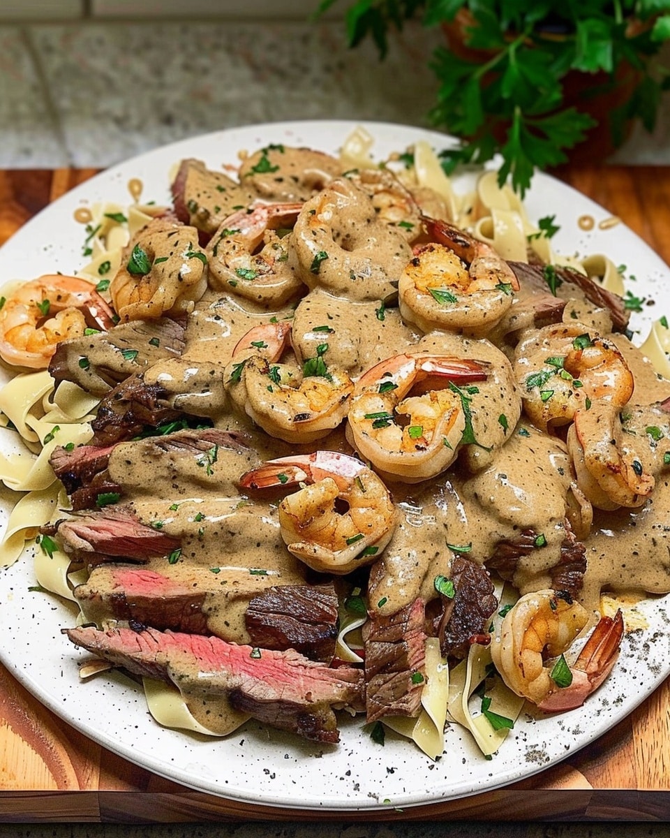 Blackened Steak and Shrimp Alfredo