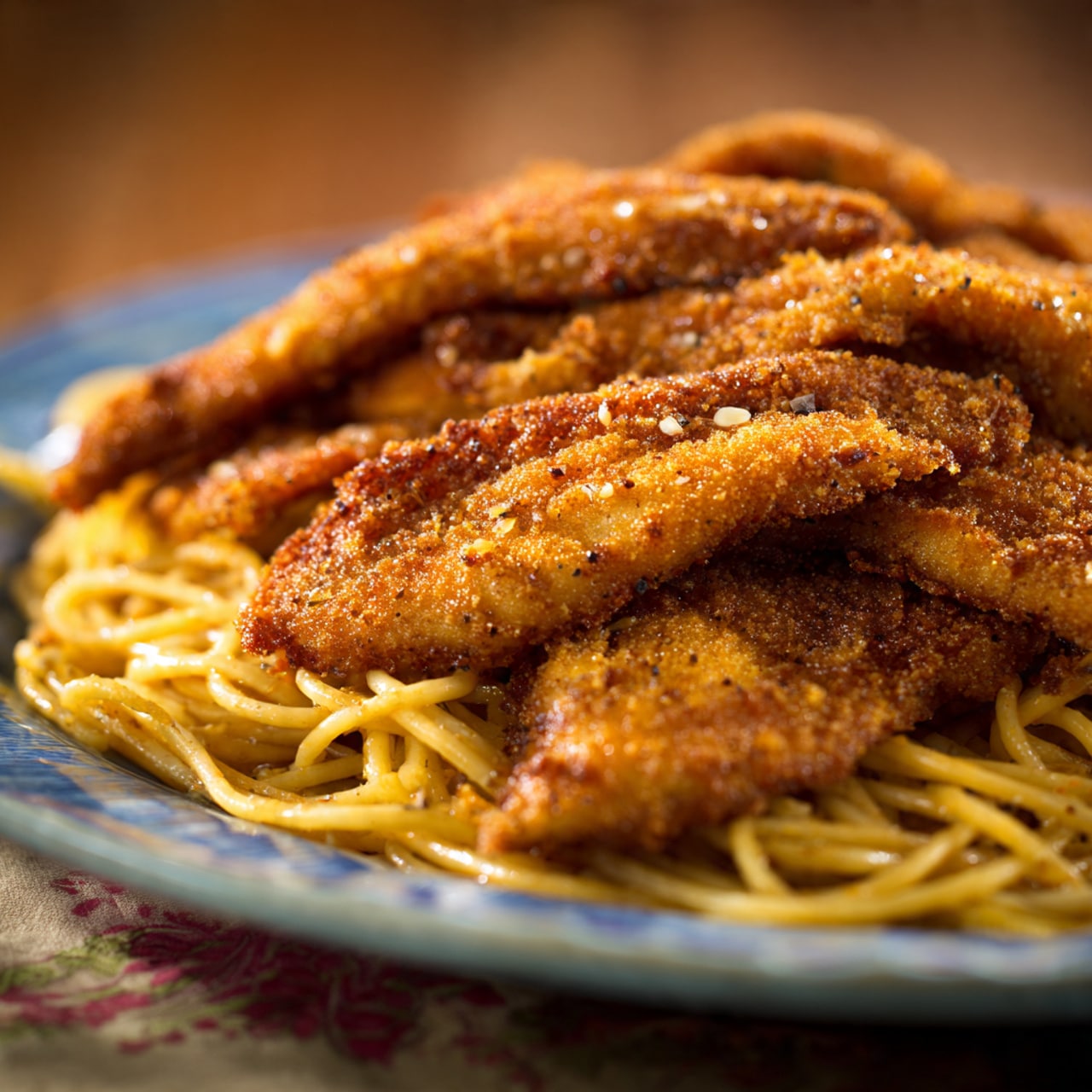 Fried Catfish and Spaghetti Dinner Plates