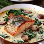 Garlic Butter Salmon with Spinach and Mushrooms in Creamy Sauce