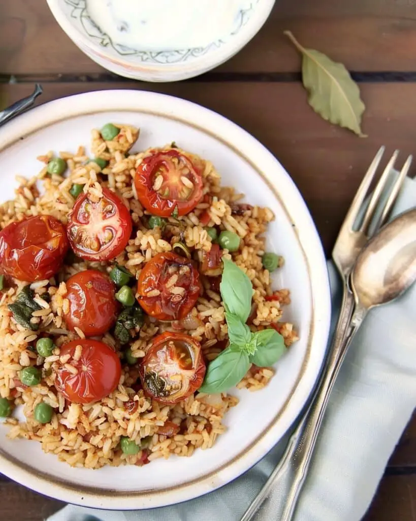Ginger Roasted Tomatoes & Cardamom Pilaf