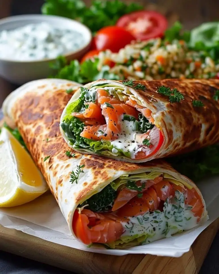 Greek Salmon Wraps with Garlic Yogurt Sauce