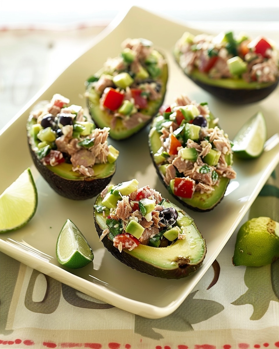 Greek Tuna Salad Stuffed Avocados