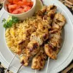 Mediterranean Chicken Skewers (Air Fryer) with Tomato Feta Salad and Zucchini