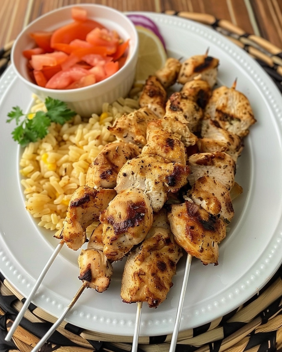 Mediterranean Chicken Skewers (Air Fryer) with Tomato Feta Salad and Zucchini