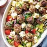 Midweek Greek Salad and Meatball Traybake