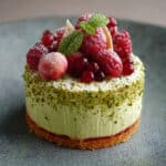 Pistachio and Raspberry Crunchy Mousse Cake