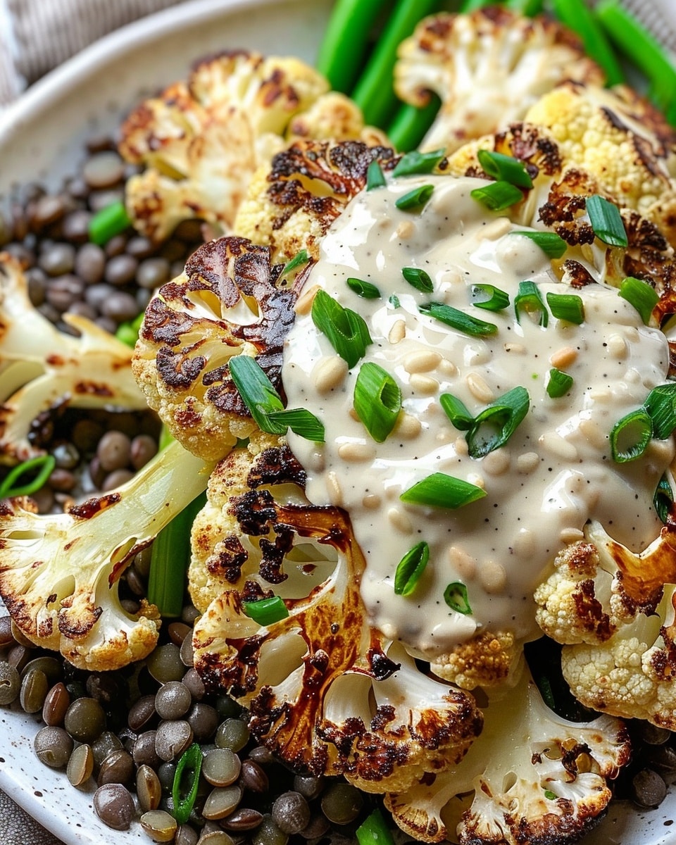 Roasted Tahini Cauliflower Steak with Lentils