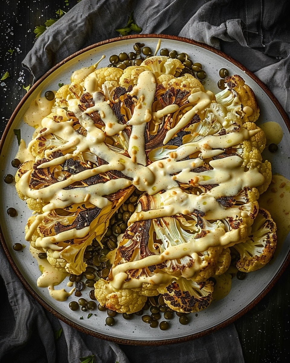 Roasted Tahini Cauliflower Steak with Lentils