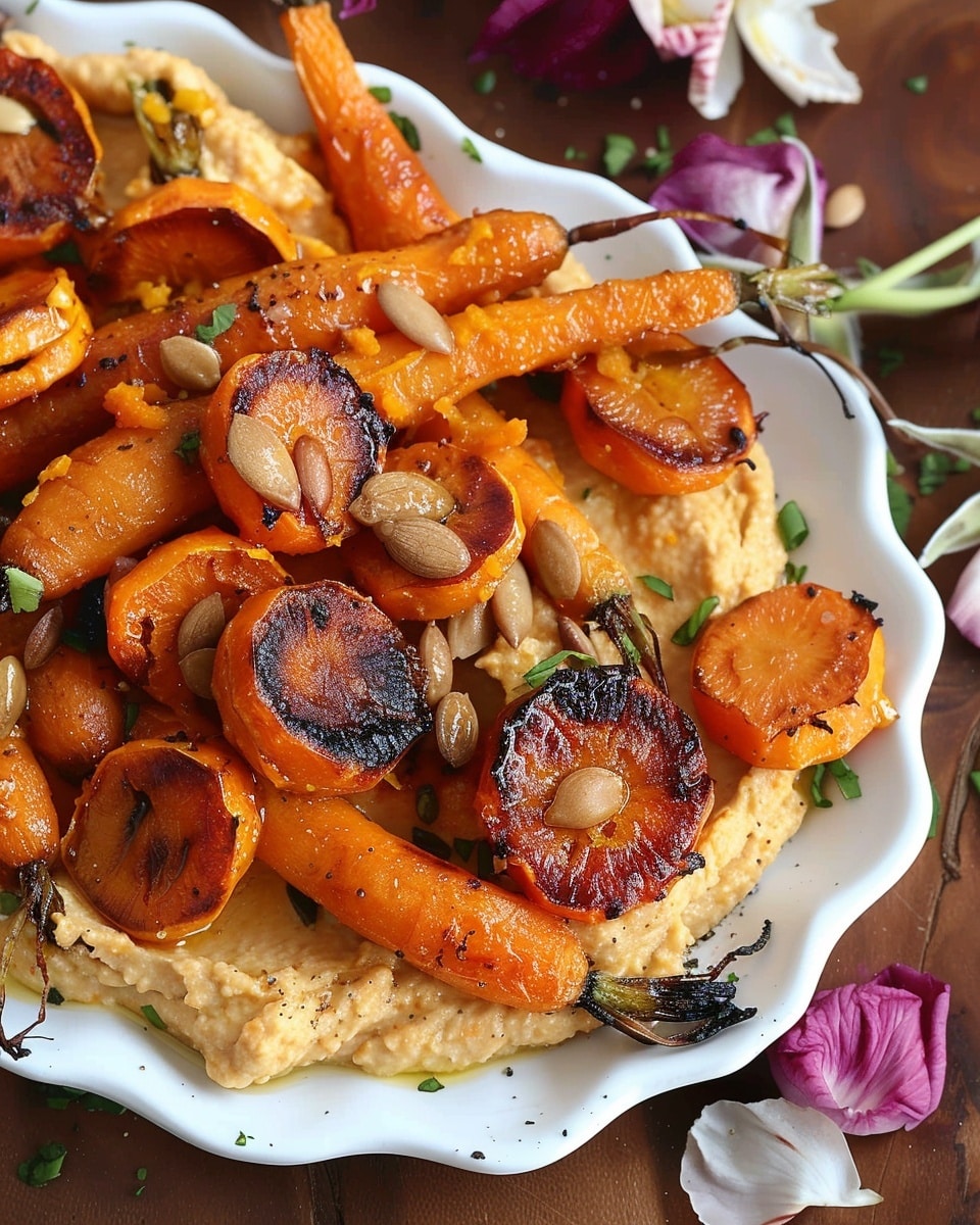 Rose Harissa Roasted Carrots over Hummus